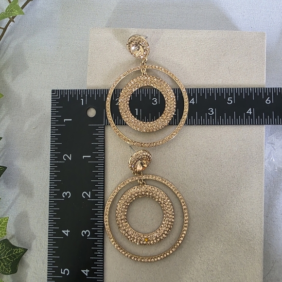 Statement Gold with Champagne Rhinestones Double Hoop Earrings - Picture 5 of 9